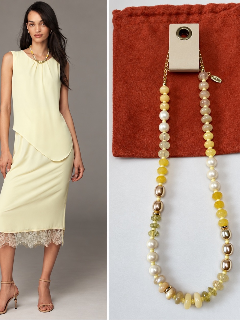 NWT Anthropologie Exquise Chiffon Midi Dress M + Anthropologie Rainbow Necklace